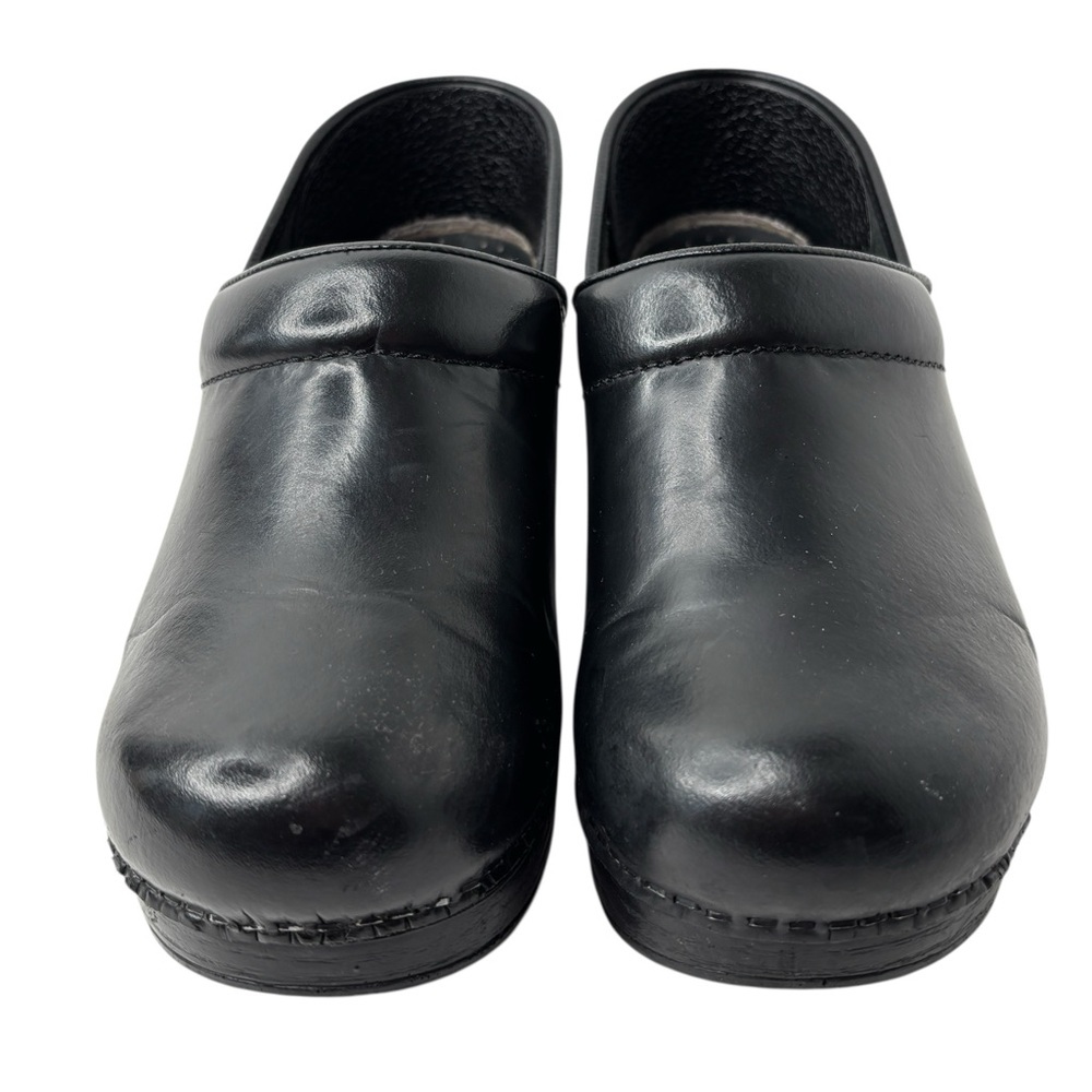 Dansko Black Leather Slip-On Clogs